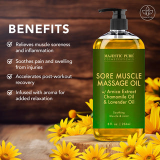 Sore Muscle Massage Oil with Lavender and Chamomile Essential Oils | 8 fl  oz
