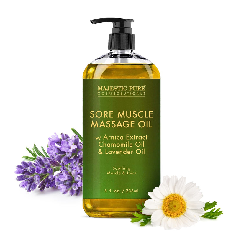 Sore Muscle Massage Oil with Lavender and Chamomile Essential Oils | 8 fl oz