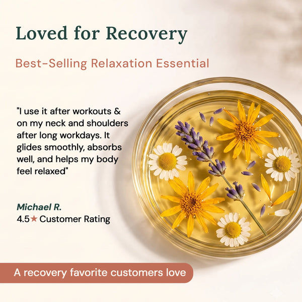 
  
    Sore Muscle Massage Oil with Lavender and Chamomile Essential Oils | 8 fl oz
  
