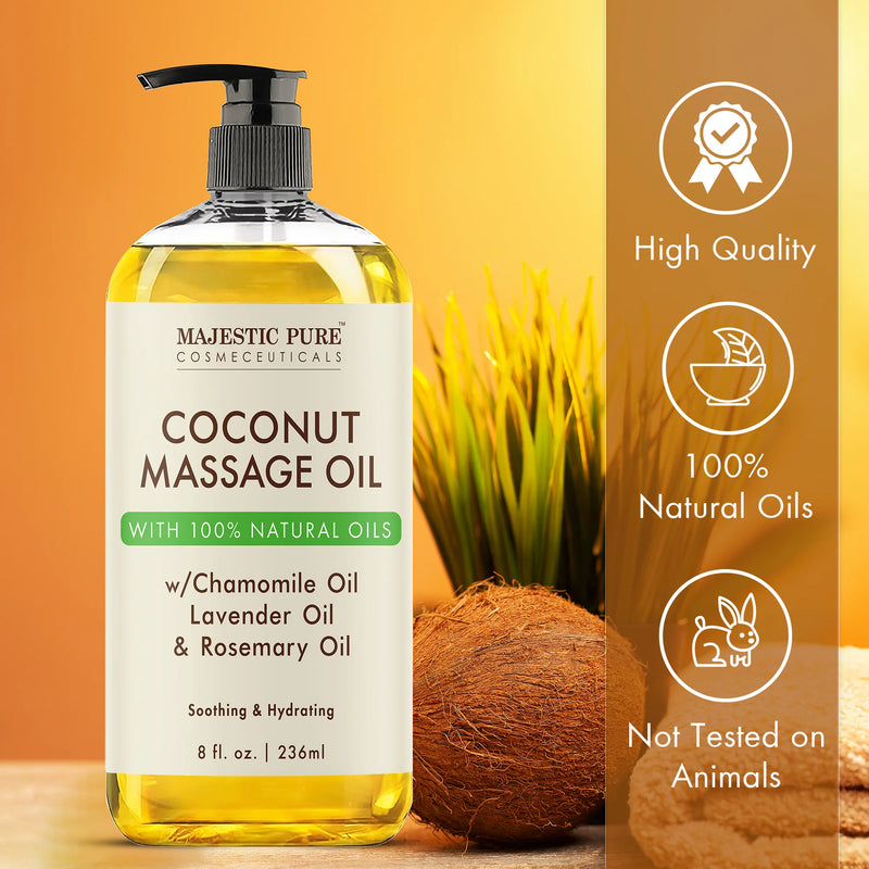Coconut Massage Oil with Rosemary Oil | 8 fl oz Majestic Pure Cosmeceuticals Coconut Massage Oil with Rosemary Oil | 8 fl oz Majestic Pure Cosmeceuticals