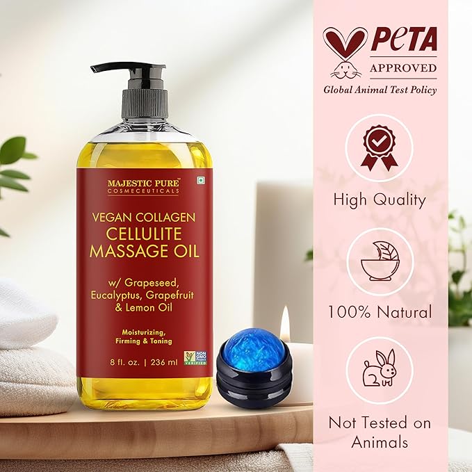 
  
    Vegan Collagen Cellulite Massage Oil with Eucalyptus Oil | 8 fl oz (with roller)
  
