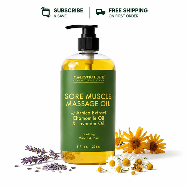 
  
    Sore Muscle Massage Oil with Lavender and Chamomile Essential Oils | 8 fl oz
  
