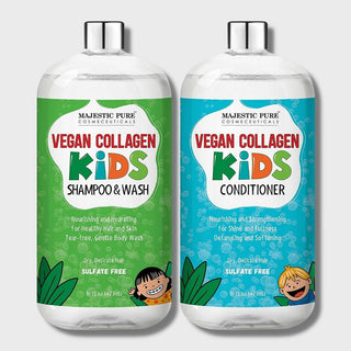 Vegan collagen kids shampoo and conditioner that is nourishing and strengthening for shine and fullness 